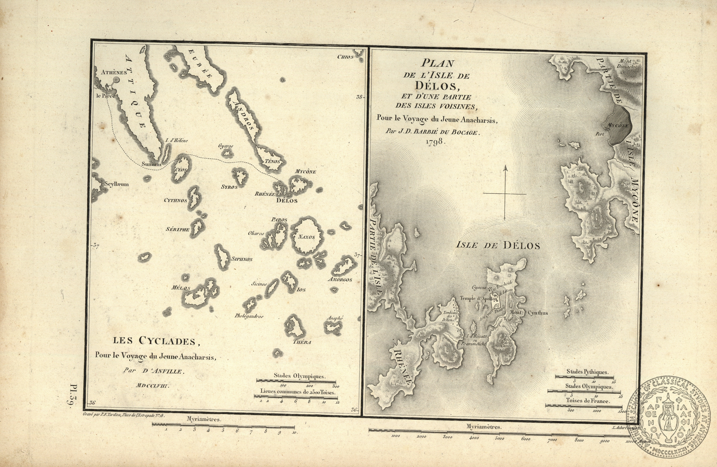 Les Cyclades, pour le voyage du Jeune Anacharsis: Plan de l' Isle de Delos, et d'une partie des isles voisines.